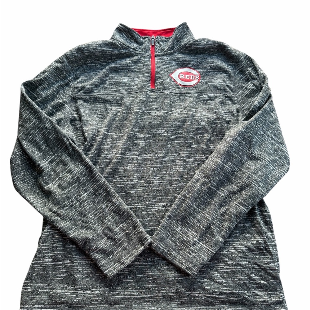 Majestic Cincinnati Reds 1/4 Zip Pullover Jacket Gray Space Dye Mens Large L